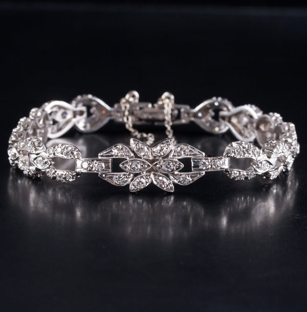 Vintage 1940's Platinum Round Diamond Floral Style Bracelet 1.22ctw 17.8g