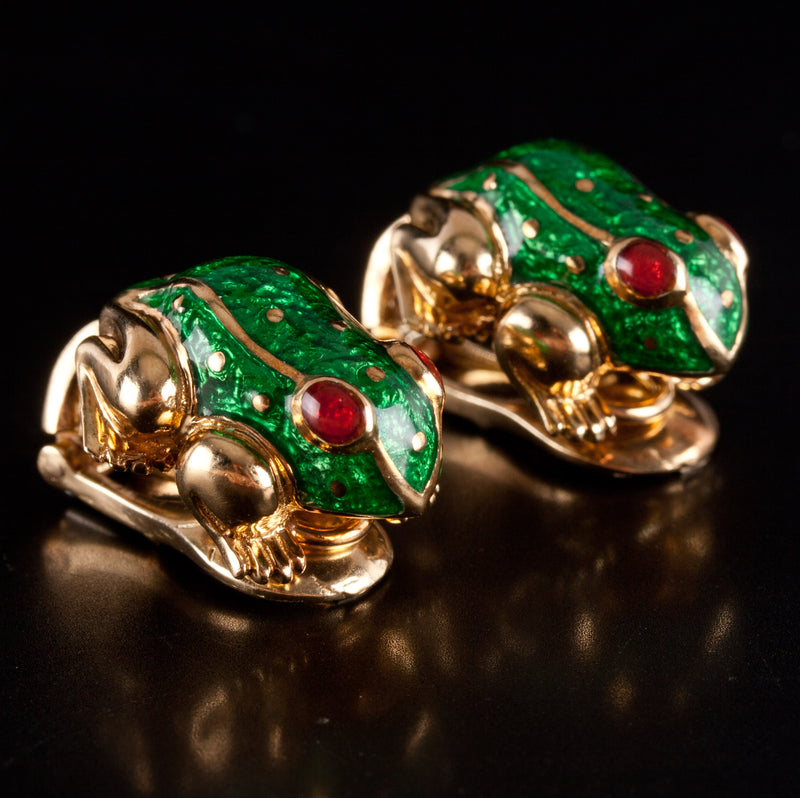 David Webb 18k Yellow Gold Ruby Frog Bracelet Brooch Earring Set 116.3g 1.90ctw