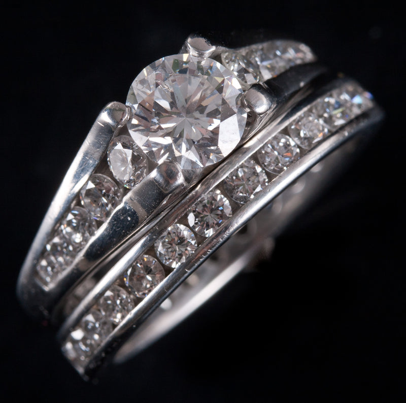 Platinum Round H SI2 Diamond Engagement Wedding Ring Set 1.73ctw 8.63g