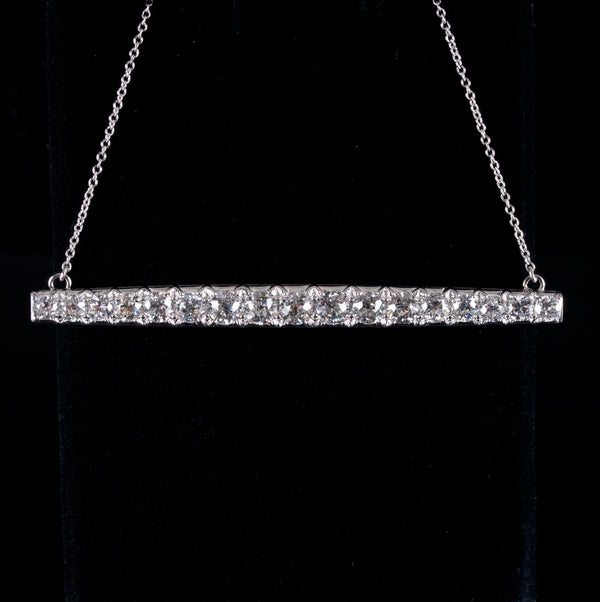 Vintage 1920's Platinum Graduated Diamond Bar Necklace W/ 18" Chain 3.35ctw