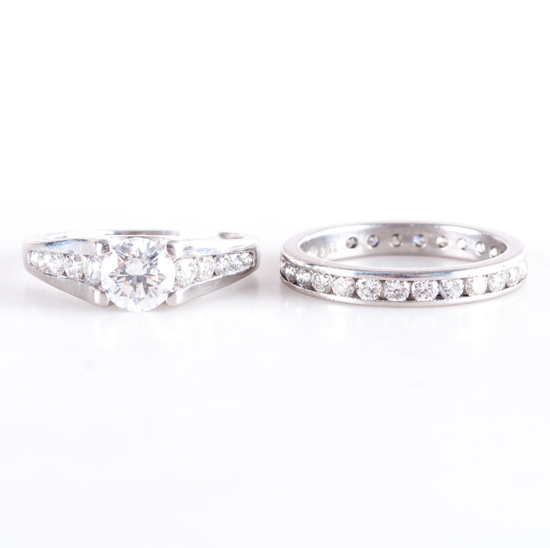 Platinum Round H SI2 Diamond Engagement Wedding Ring Set 1.73ctw 8.63g