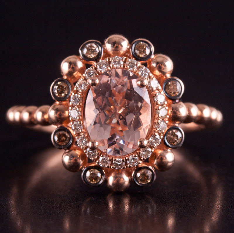 14k Rose Gold LeVian Oval Morganite Diamond Halo Style Engagement Ring 1.26ctw