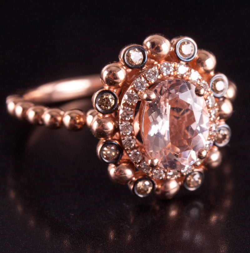 14k Rose Gold LeVian Oval Morganite Diamond Halo Style Engagement Ring 1.26ctw