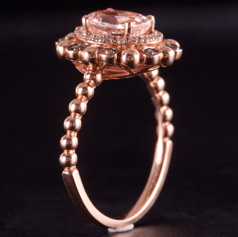 14k Rose Gold LeVian Oval Morganite Diamond Halo Style Engagement Ring 1.26ctw