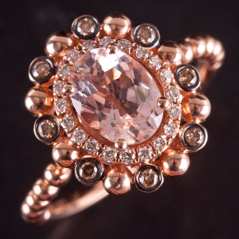 14k Rose Gold LeVian Oval Morganite Diamond Halo Style Engagement Ring 1.26ctw