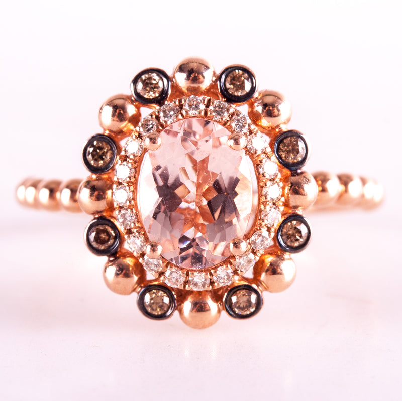 14k Rose Gold LeVian Oval Morganite Diamond Halo Style Engagement Ring 1.26ctw