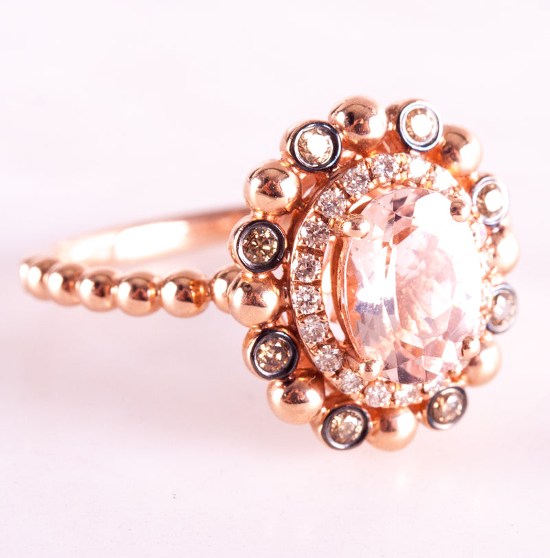 14k Rose Gold LeVian Oval Morganite Diamond Halo Style Engagement Ring 1.26ctw