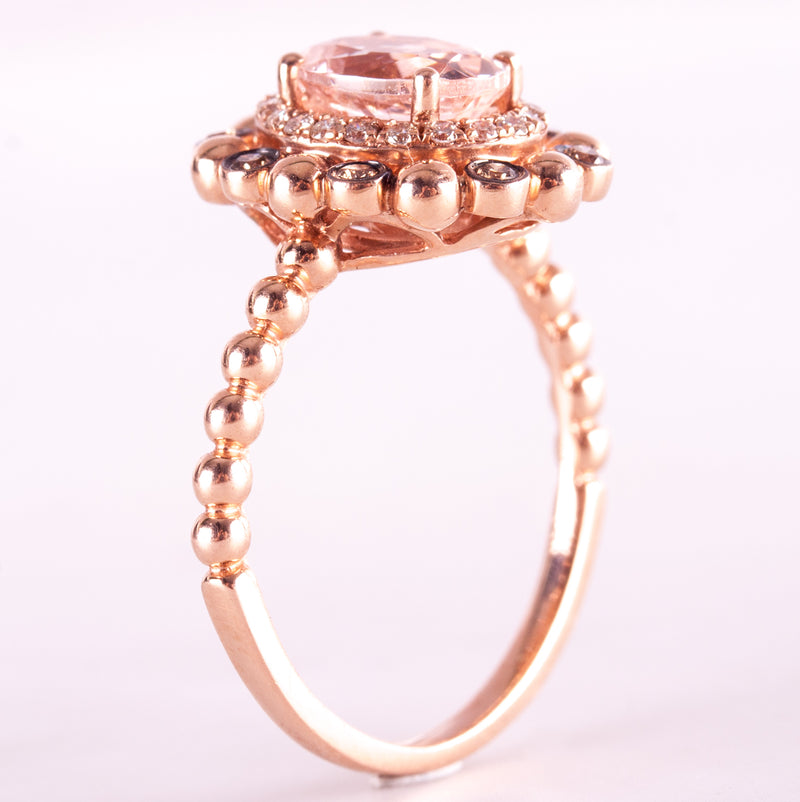 14k Rose Gold LeVian Oval Morganite Diamond Halo Style Engagement Ring 1.26ctw