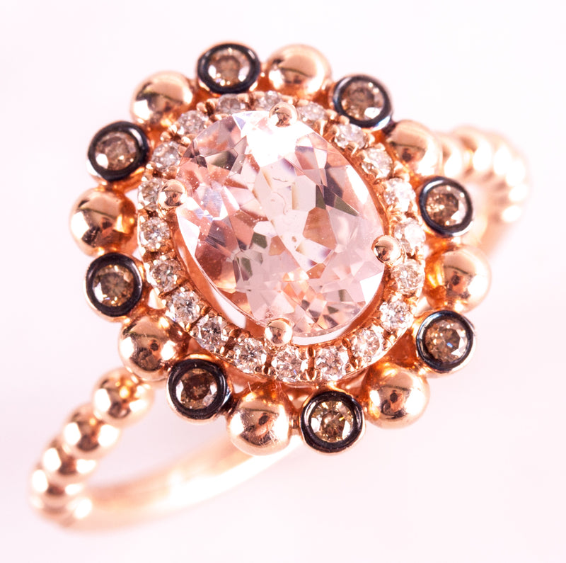 14k Rose Gold LeVian Oval Morganite Diamond Halo Style Engagement Ring 1.26ctw