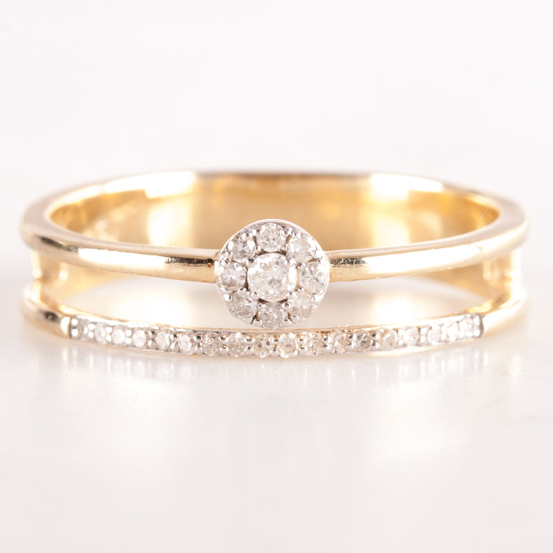 14k Yellow Gold Round Diamond Floral Cluster Split Band Style Ring .095ctw 3.05g