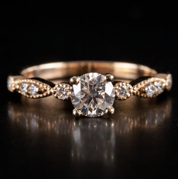 18k Yellow Gold Round H SI2 Diamond Solitaire Engagement Ring W/ Accents .54ctw