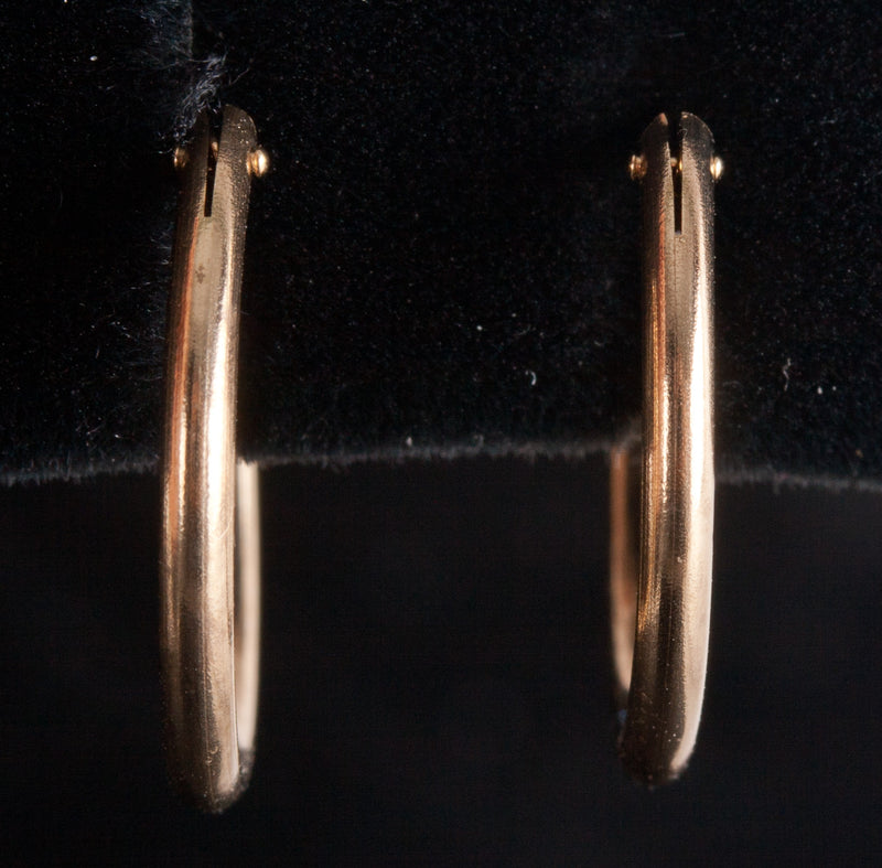 14k Yellow Gold Hollow Traditional Hoop Style Earrings W/ Saddlebacks .48g