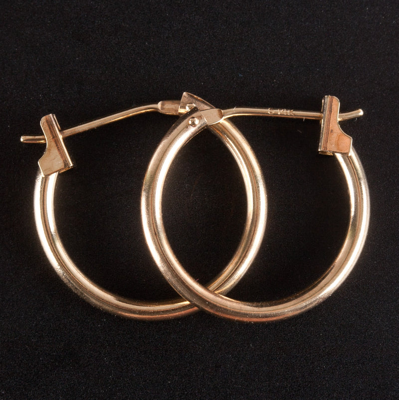 14k Yellow Gold Hollow Traditional Hoop Style Earrings W/ Saddlebacks .48g