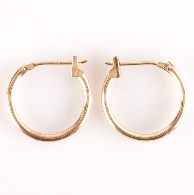 14k Yellow Gold Hollow Traditional Hoop Style Earrings W/ Saddlebacks .48g