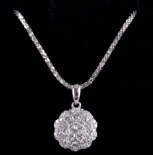 14k White Gold H SI2 Diamond Cluster Necklace W/ 22" Adjustable Chain .70ctw