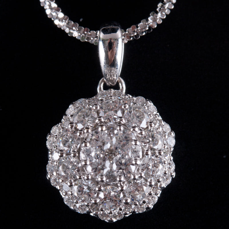 14k White Gold H SI2 Diamond Cluster Necklace W/ 22" Adjustable Chain .70ctw