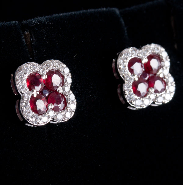 14k White Gold Round Ruby Diamond Stud Earrings W/ Butterfly Backs 1.12ctw 3.32g