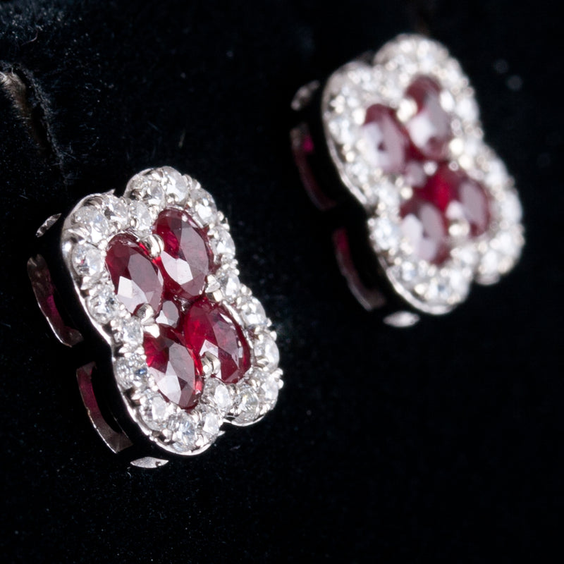 14k White Gold Round Ruby Diamond Stud Earrings W/ Butterfly Backs 1.12ctw 3.32g