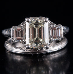 Vintage 1930's Platinum Diamond Three-Stone Engagement Wedding Ring Set 2.67ctw