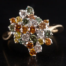 14k Yellow White Gold Round Multi-Color Diamond Cluster Cocktail Ring 1.30ctw