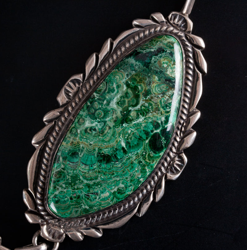 Vintage 1970's Sterling Silver Navajo Billie Eagle Malachite Necklace 173.6g