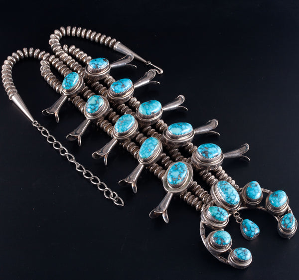 Vintage Sterling Silver Santo Domingo Red Mountain Turquoise Squash Blossom