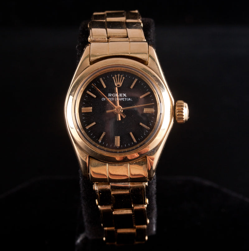 Vintage Rolex 6618 Oyster Perpetual 18k Yellow Gold Wrist Watch W/ Flex Bracelet