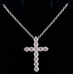 Tiffany & Co. Platinum Round G VS2 Diamond Cross Necklace W/ 16" Chain .45ctw