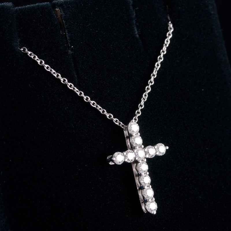 Tiffany & Co. Platinum Round G VS2 Diamond Cross Necklace W/ 16" Chain .45ctw