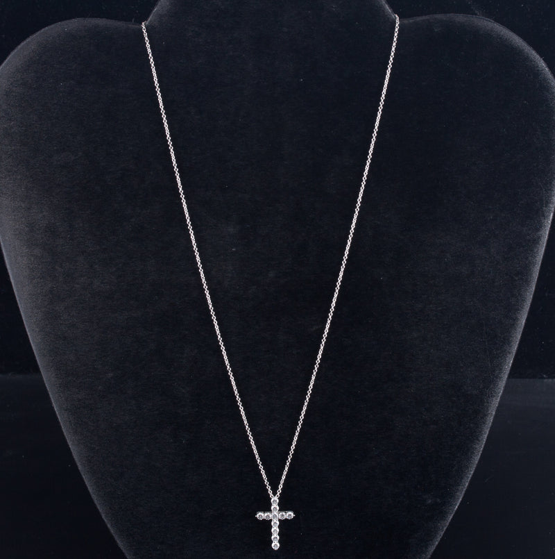 Tiffany & Co. Platinum Round G VS2 Diamond Cross Necklace W/ 16" Chain .45ctw