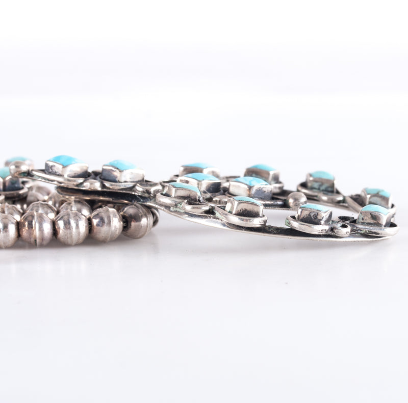 Vintage 1960's Sterling Silver Navajo Cabochon Turquoise Squash Blossom 86.3g