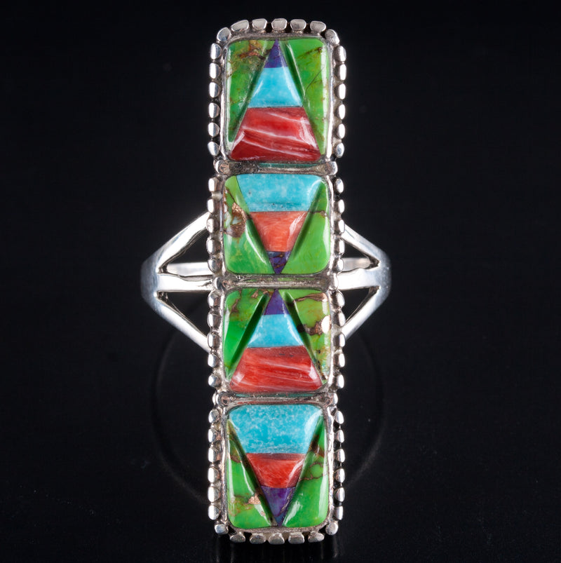 Sterling Silver Native American Variscite Turquoise Sugilite Spiny Oyster Ring