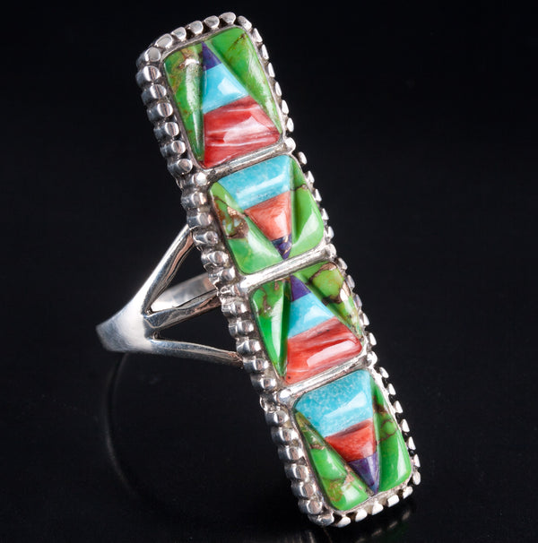 Sterling Silver Native American Variscite Turquoise Sugilite Spiny Oyster Ring