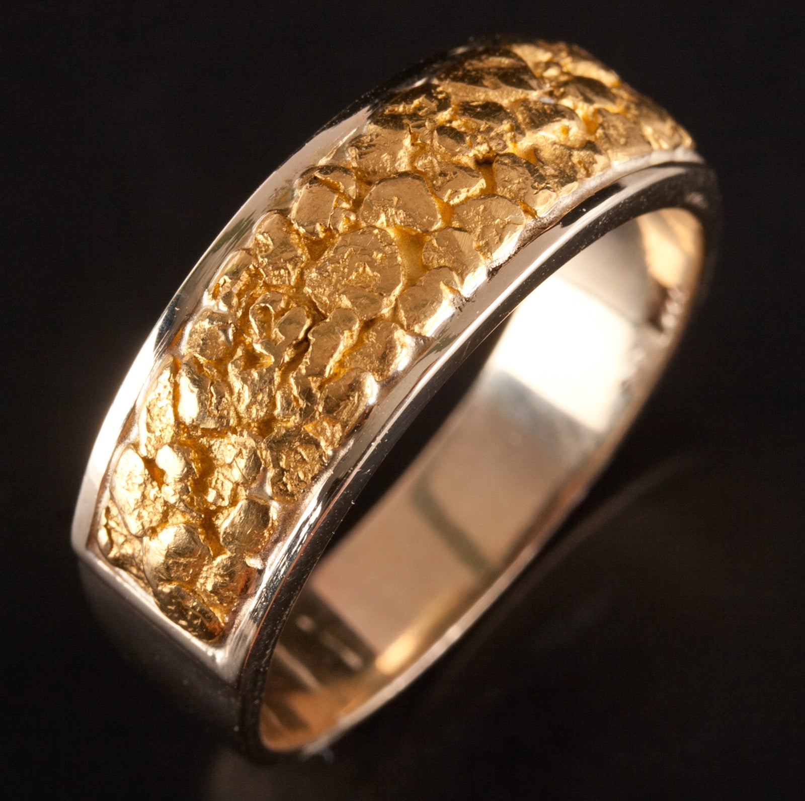 Men's 14k Yellow Gold / 20k Gold Nugget Inlay Style Ring 11.10g