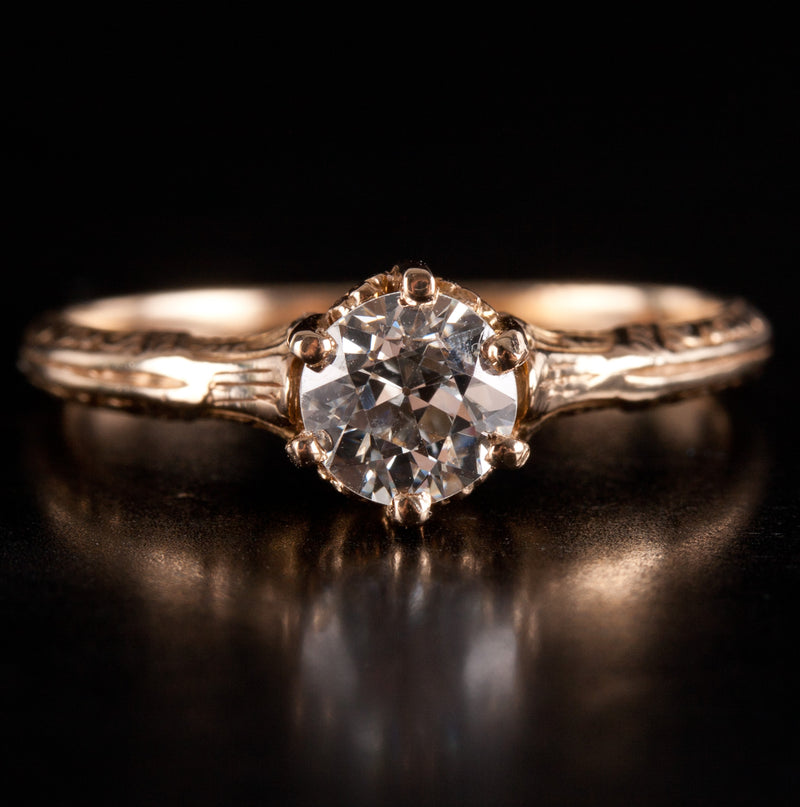 Vintage 1910's 14k Yellow Gold Old Euro Diamond Solitaire Engagement Ring .70ct