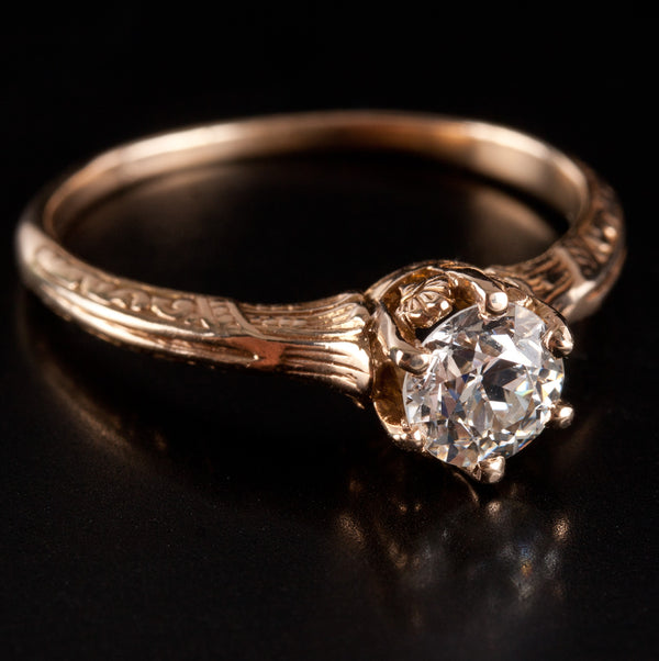 Vintage 1910's 14k Yellow Gold Old Euro Diamond Solitaire Engagement Ring .70ct