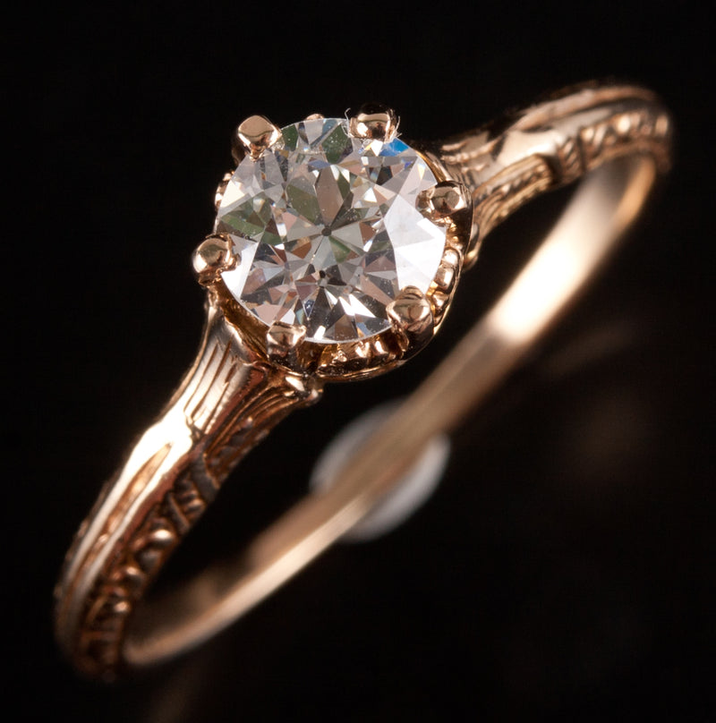 Vintage 1910's 14k Yellow Gold Old Euro Diamond Solitaire Engagement Ring .70ct