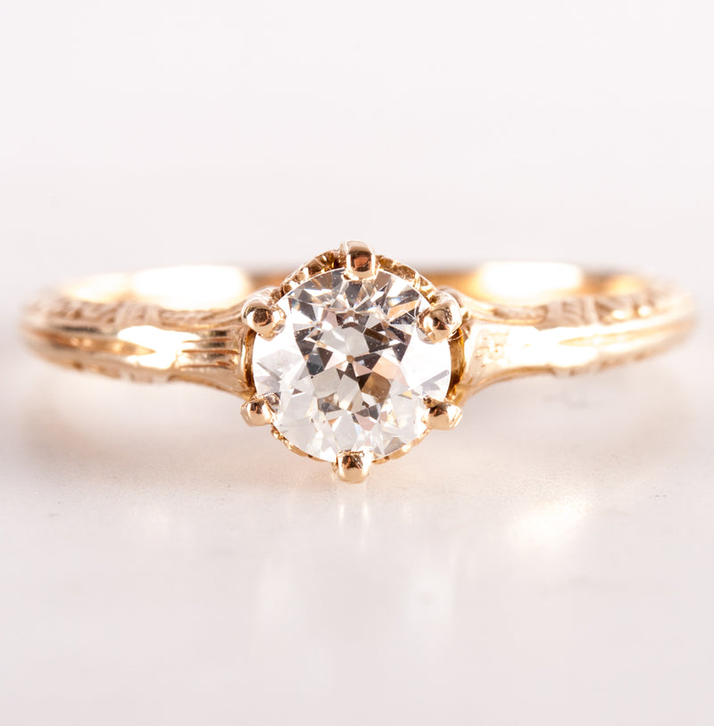 Vintage 1910's 14k Yellow Gold Old Euro Diamond Solitaire Engagement Ring .70ct