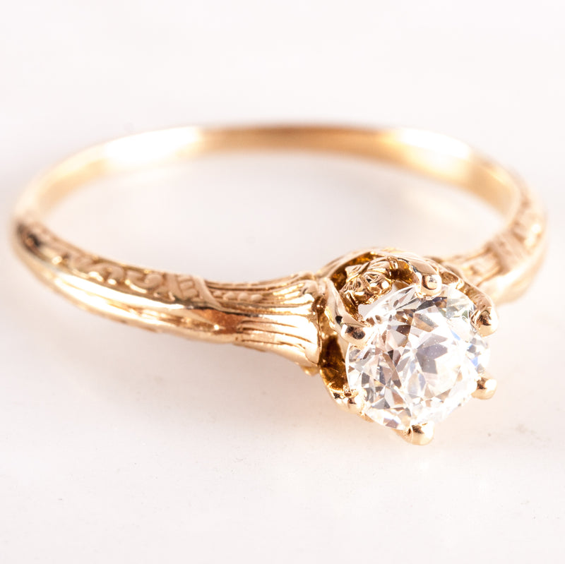 Vintage 1910's 14k Yellow Gold Old Euro Diamond Solitaire Engagement Ring .70ct