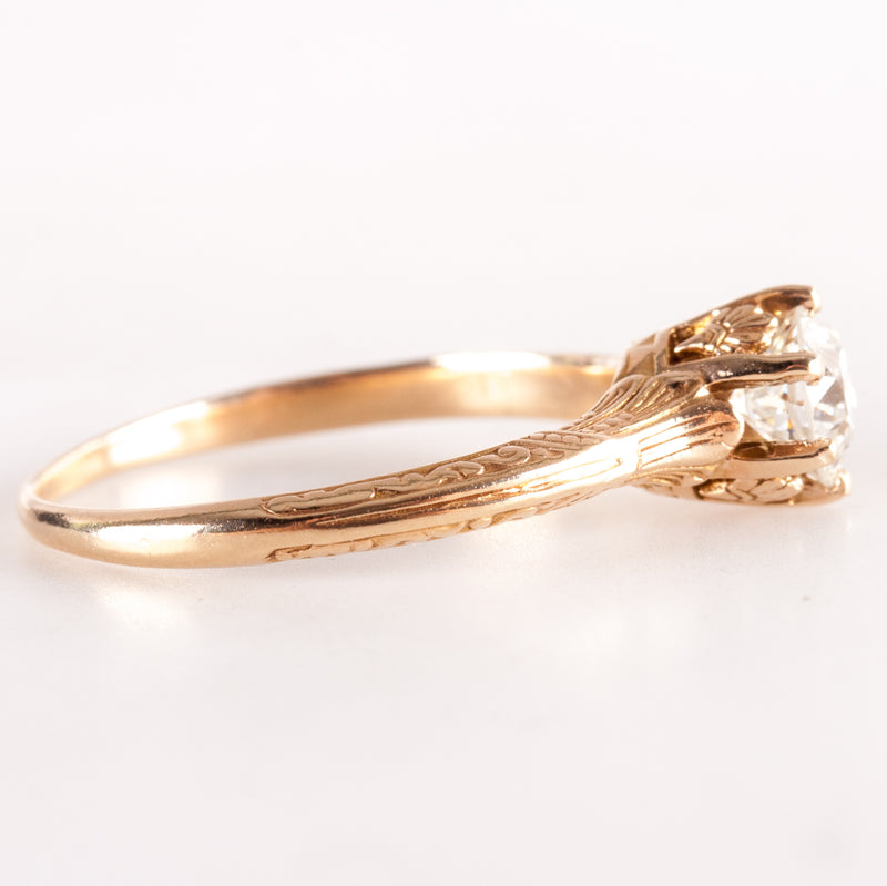 Vintage 1910's 14k Yellow Gold Old Euro Diamond Solitaire Engagement Ring .70ct