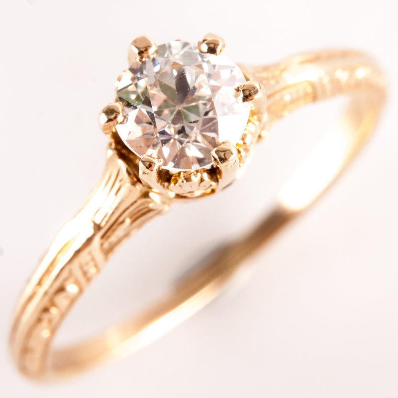 Vintage 1910's 14k Yellow Gold Old Euro Diamond Solitaire Engagement Ring .70ct