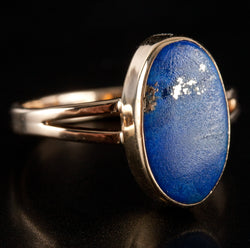 Vintage 1960's 14k Yellow Gold Oval Lapis Lazuli Solitaire Cocktail Ring 2.25g