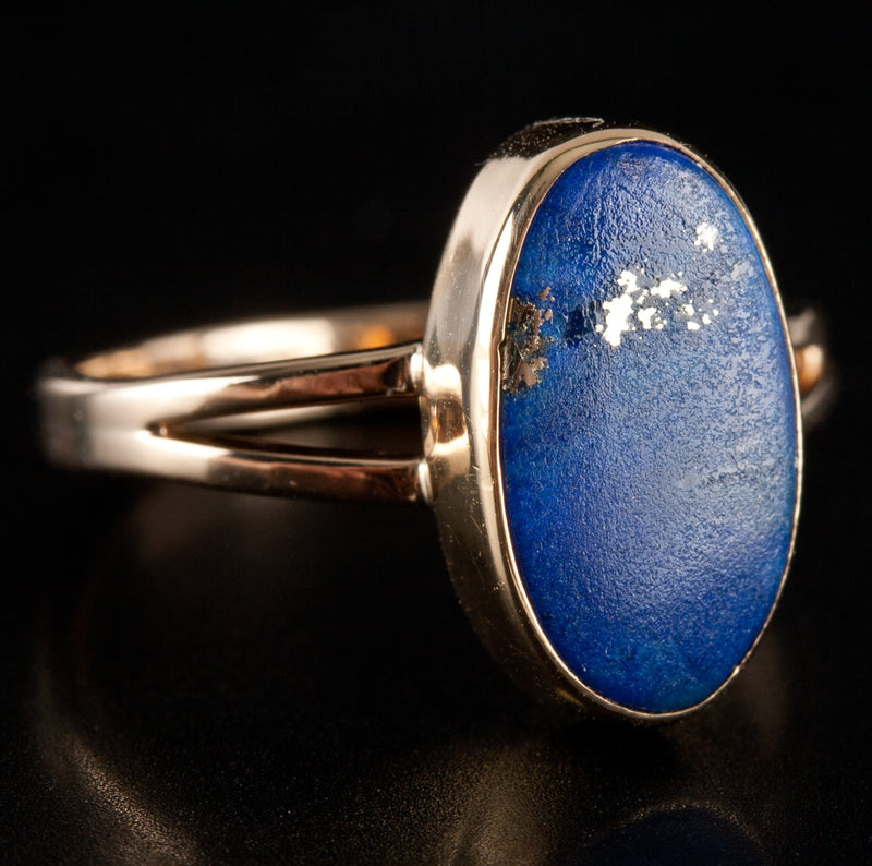 Vintage 1960's 14k Yellow Gold Oval Lapis Lazuli Solitaire Cocktail Ring 2.25g
