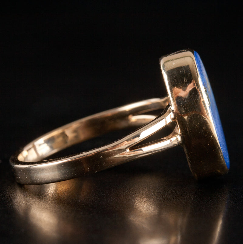 Vintage 1960's 14k Yellow Gold Oval Lapis Lazuli Solitaire Cocktail Ring 2.25g
