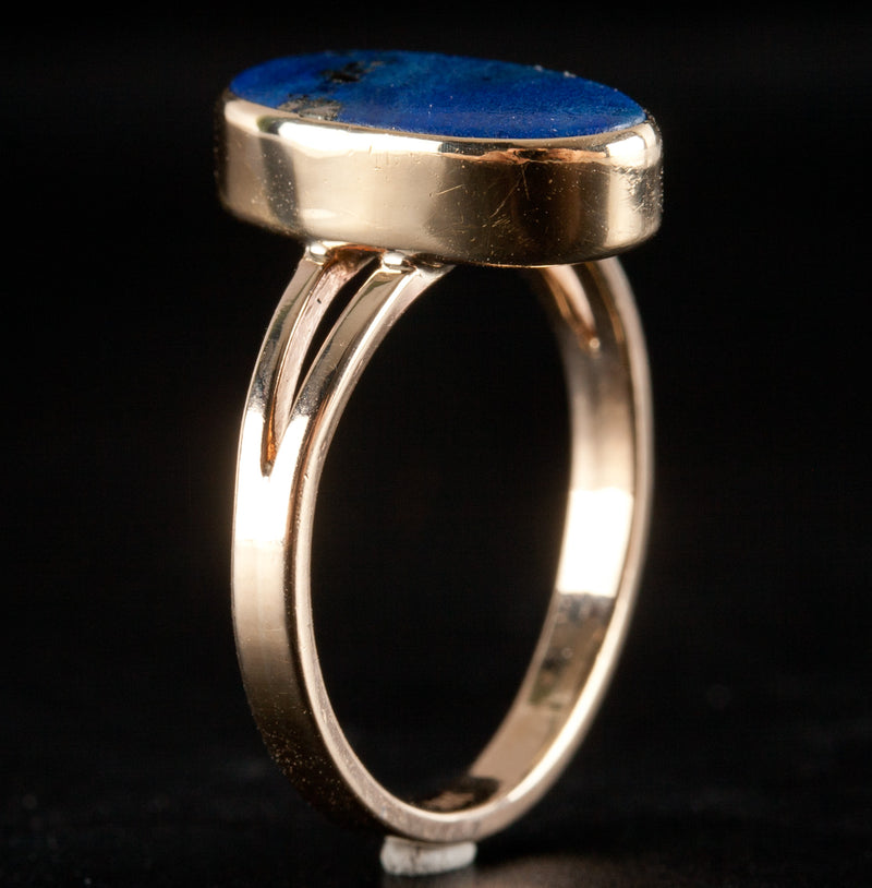 Vintage 1960's 14k Yellow Gold Oval Lapis Lazuli Solitaire Cocktail Ring 2.25g