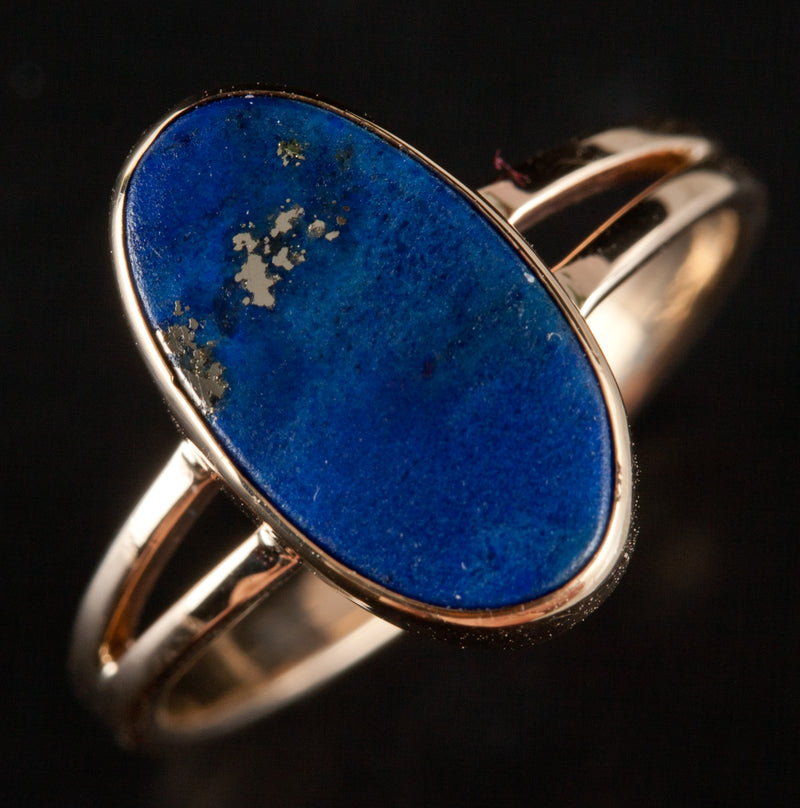 Vintage 1960's 14k Yellow Gold Oval Lapis Lazuli Solitaire Cocktail Ring 2.25g
