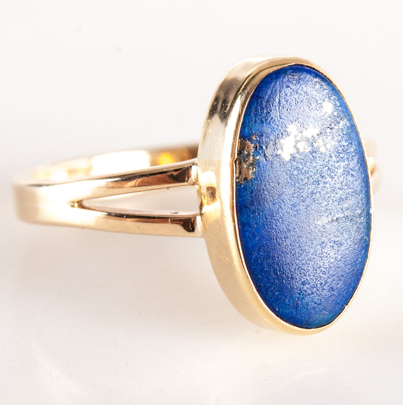 Vintage 1960's 14k Yellow Gold Oval Lapis Lazuli Solitaire Cocktail Ring 2.25g