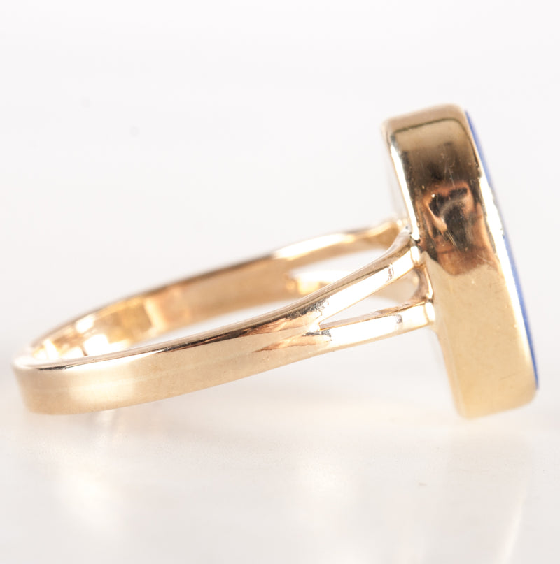 Vintage 1960's 14k Yellow Gold Oval Lapis Lazuli Solitaire Cocktail Ring 2.25g