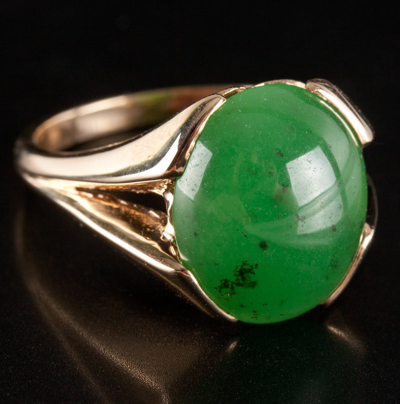 Vintage 1960's 14k Yellow Gold Oval Cabochon Jadeite Solitaire Cocktail Ring