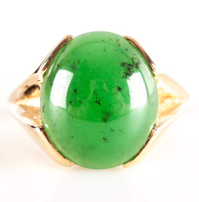 Vintage 1960's 14k Yellow Gold Oval Cabochon Jadeite Solitaire Cocktail Ring